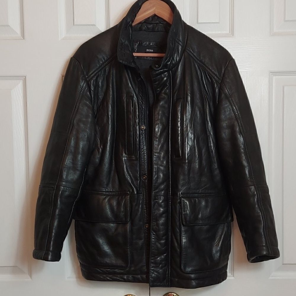 Hugo Boss Black Lambskin Leather Field Jacket 38R - Picture 1 of 16